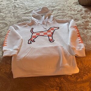 NWT White Waffle Knit Hoodie with Tennessee Orange Check Smokey graphic.